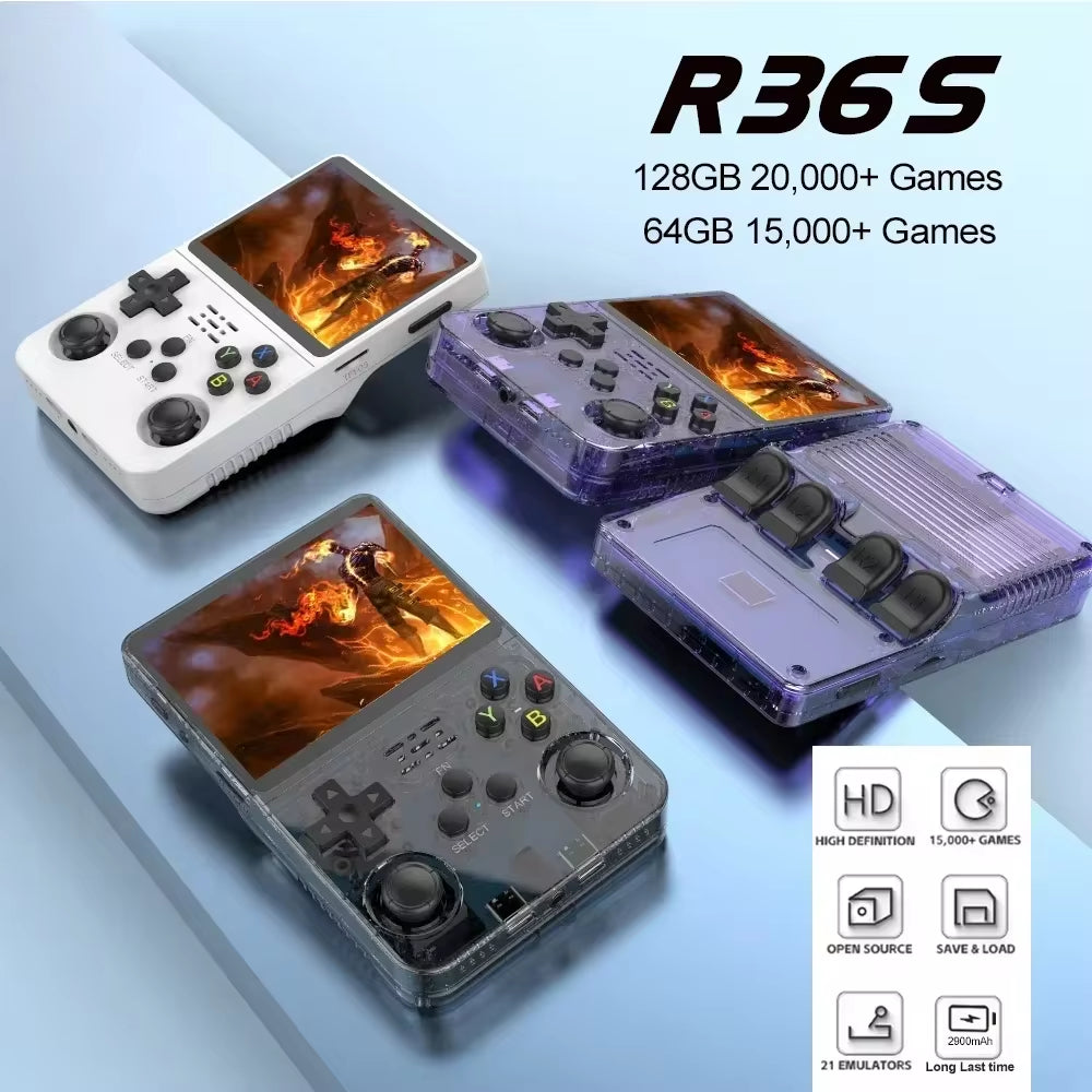 Consola De Juegos Portátil Retro R36S, Sistema Linux, Pantalla IPS De 3,5 Pulgadas, Reproductor De Vídeo De Bolsillo, 64GB, 128GB, Juegos, Regalo Para Niños