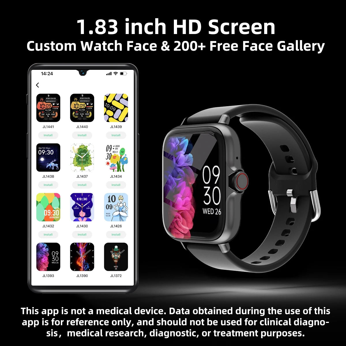 1.83'' Waterproof Smart Watch with Message Answer Call Sleep Monitoring Sports Pedometer Information Alerts for Iphone Android