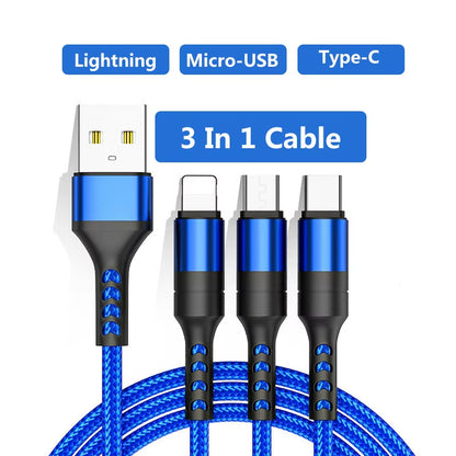 Cable USB 3 En 1 Para Iphone, Cable De Carga Rápida Para Teléfono Micro USB Tipo C, Xiaomi, Huawei, Samsung, Cable Cargador Para Ipad