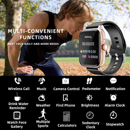 1.83'' Waterproof Smart Watch with Message Answer Call Sleep Monitoring Sports Pedometer Information Alerts for Iphone Android