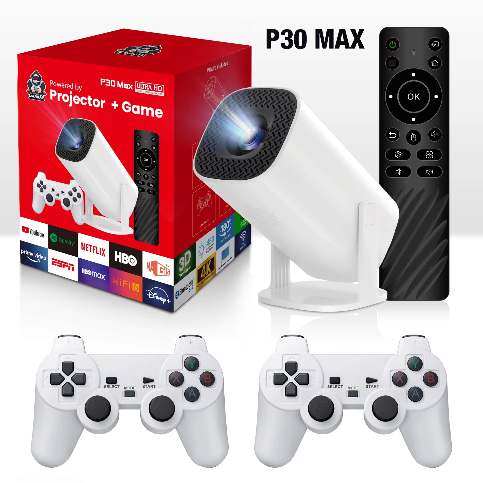 Consola De Videojuegos Salange P30 Max, Incluye 2 Controladores De Juegos Inalámbricos, 3800 Juegos, Compatible Con Proyector Portátil 4K 1080P Android11