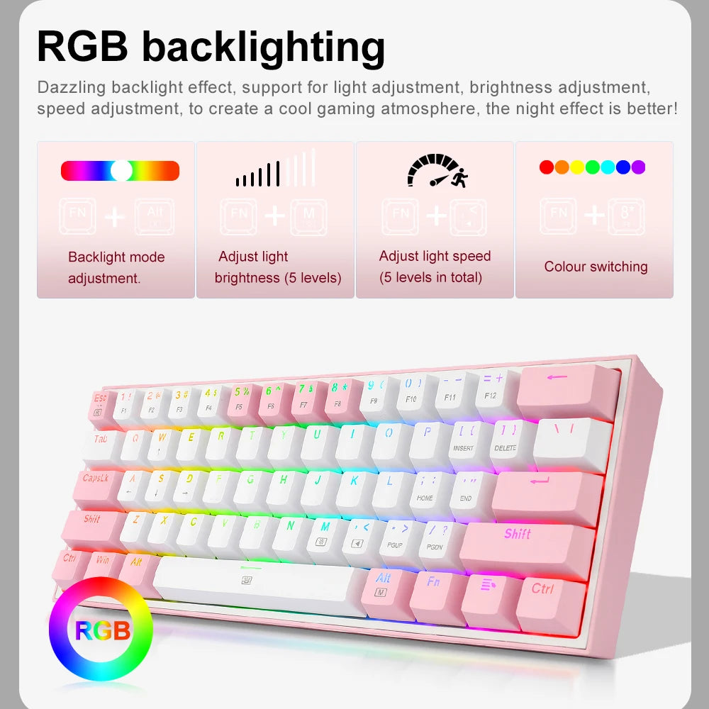 Fizz K617 RGB USB Mini Mechanical Gaming Wired Keyboard Red Switch 61 Key Gamer for Computer PC Laptop Detachable Cable