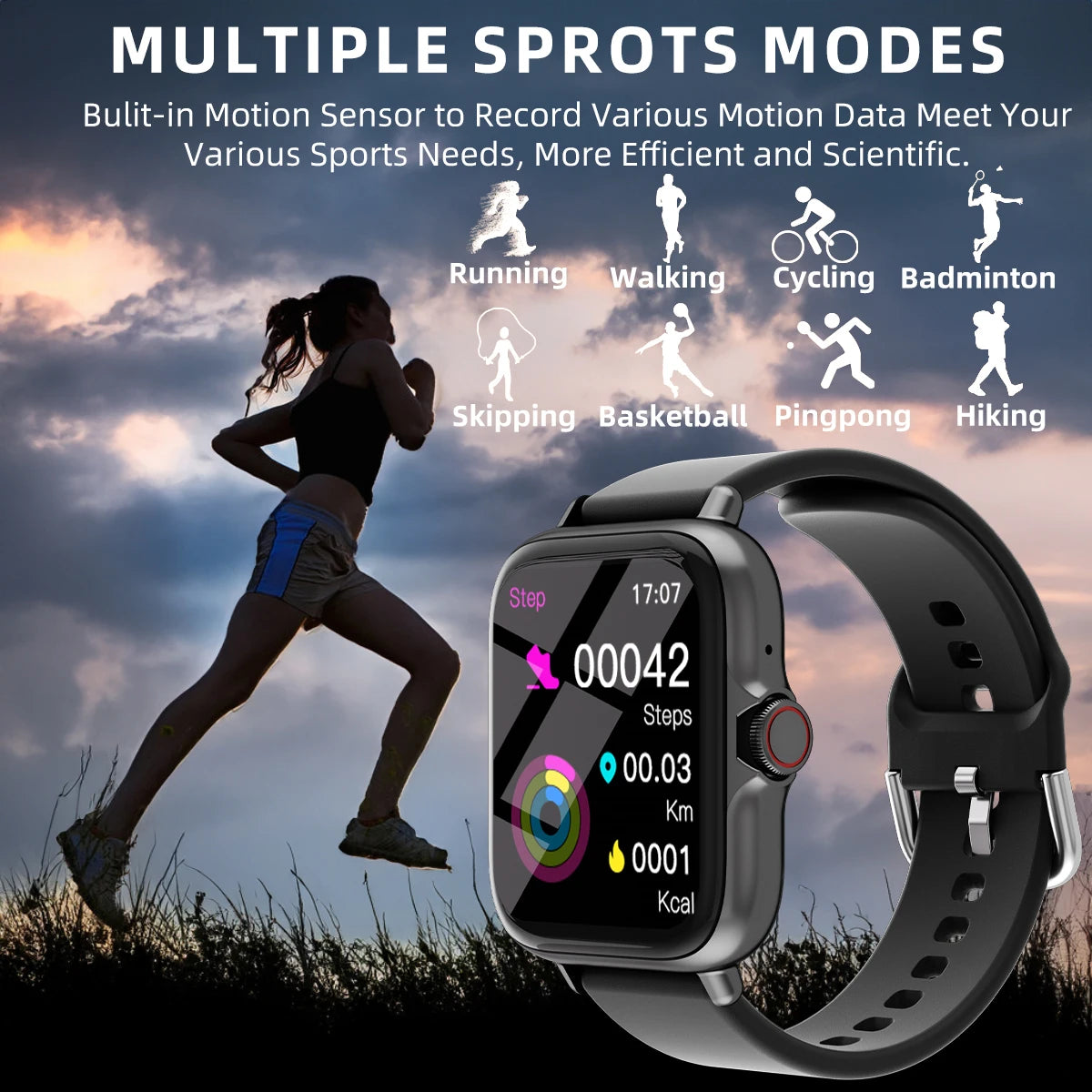 1.83'' Waterproof Smart Watch with Message Answer Call Sleep Monitoring Sports Pedometer Information Alerts for Iphone Android