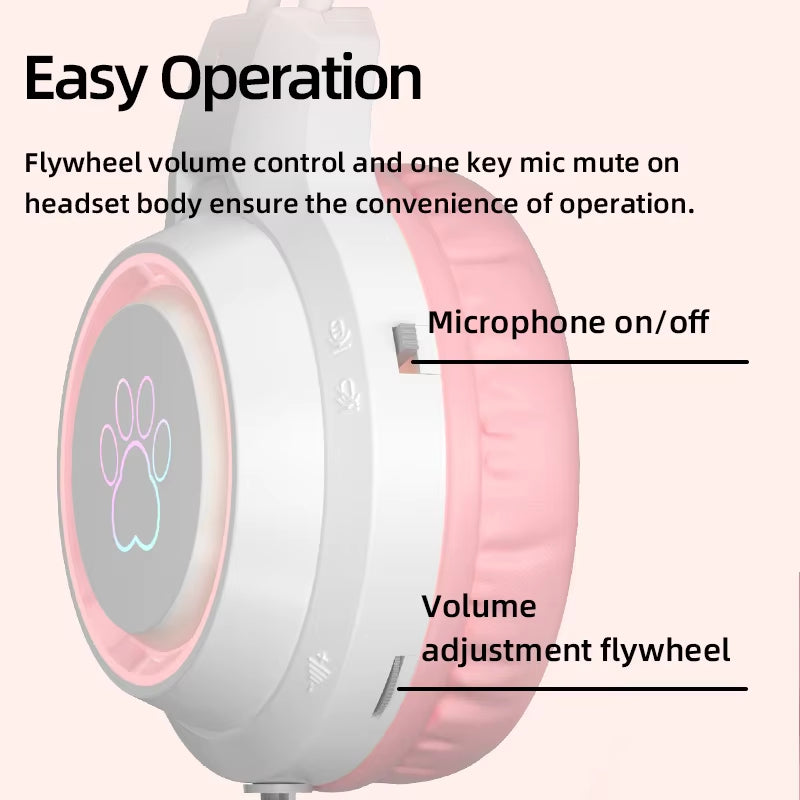 Auriculares Para Juegos Con Oreja De Gato Para PC, Auriculares Para Juegos De Ordenador Con Micrófono, Cancelación De Ruido, Con Cable, USB, Enchufe De 3,5Mm Para Ps4/Xbox One