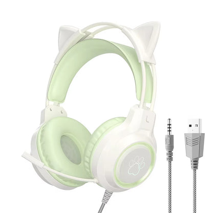 Auriculares Para Juegos Con Oreja De Gato Para PC, Auriculares Para Juegos De Ordenador Con Micrófono, Cancelación De Ruido, Con Cable, USB, Enchufe De 3,5Mm Para Ps4/Xbox One